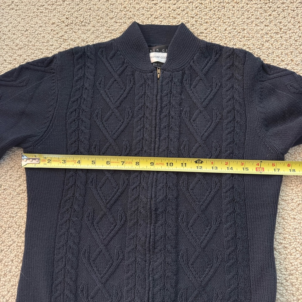 Shin Choi/Bergdorf Goodman Deep Navy Blue Zip Up Cable Knit Sweater - Picture 6 of 8